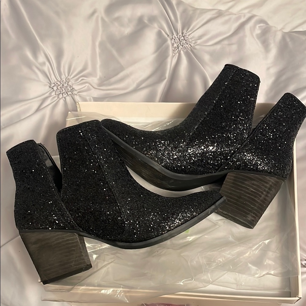 Black Glitter Ankle Boots